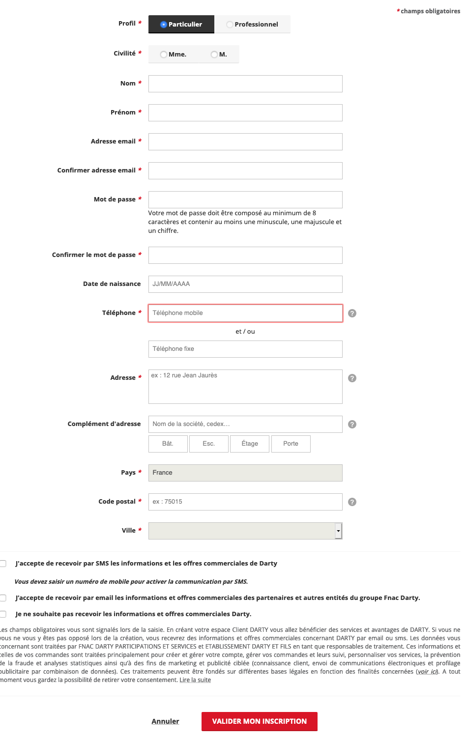 register form at darty.fr