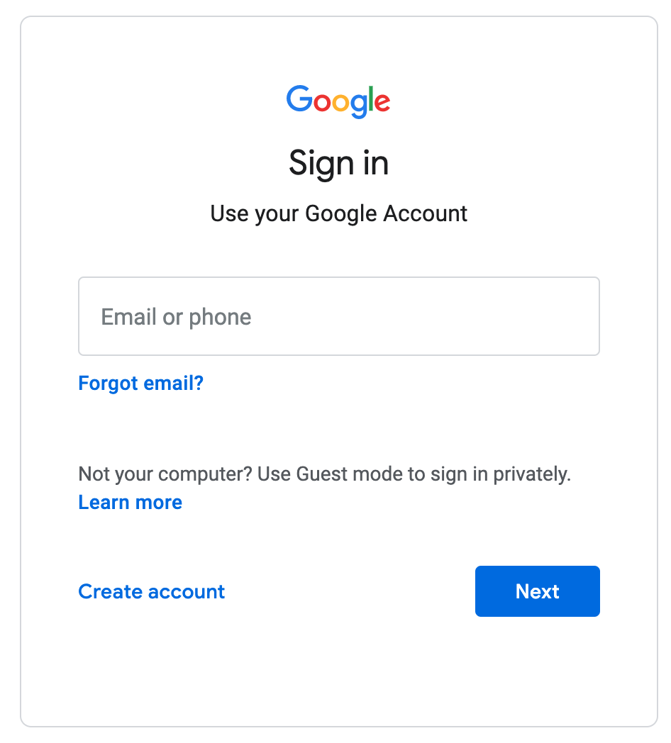 login form at google.com